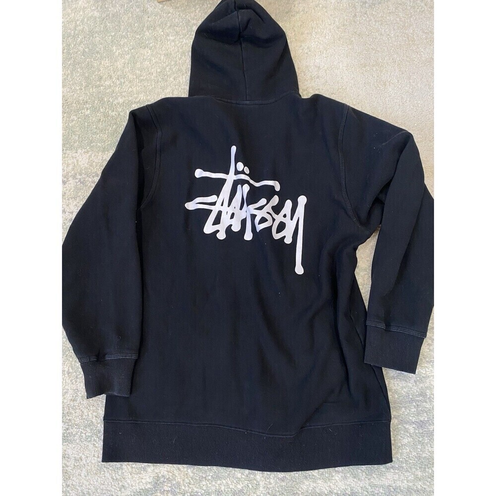 Black Stussy Full Zip Up Size XL Hoodie Hooded - Missing Drawstring - Y2K